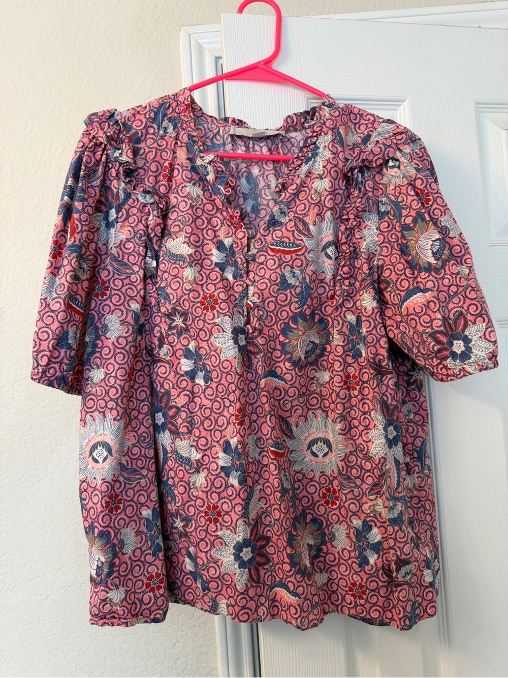 Floral Pink Puff Sleeve Women's Top